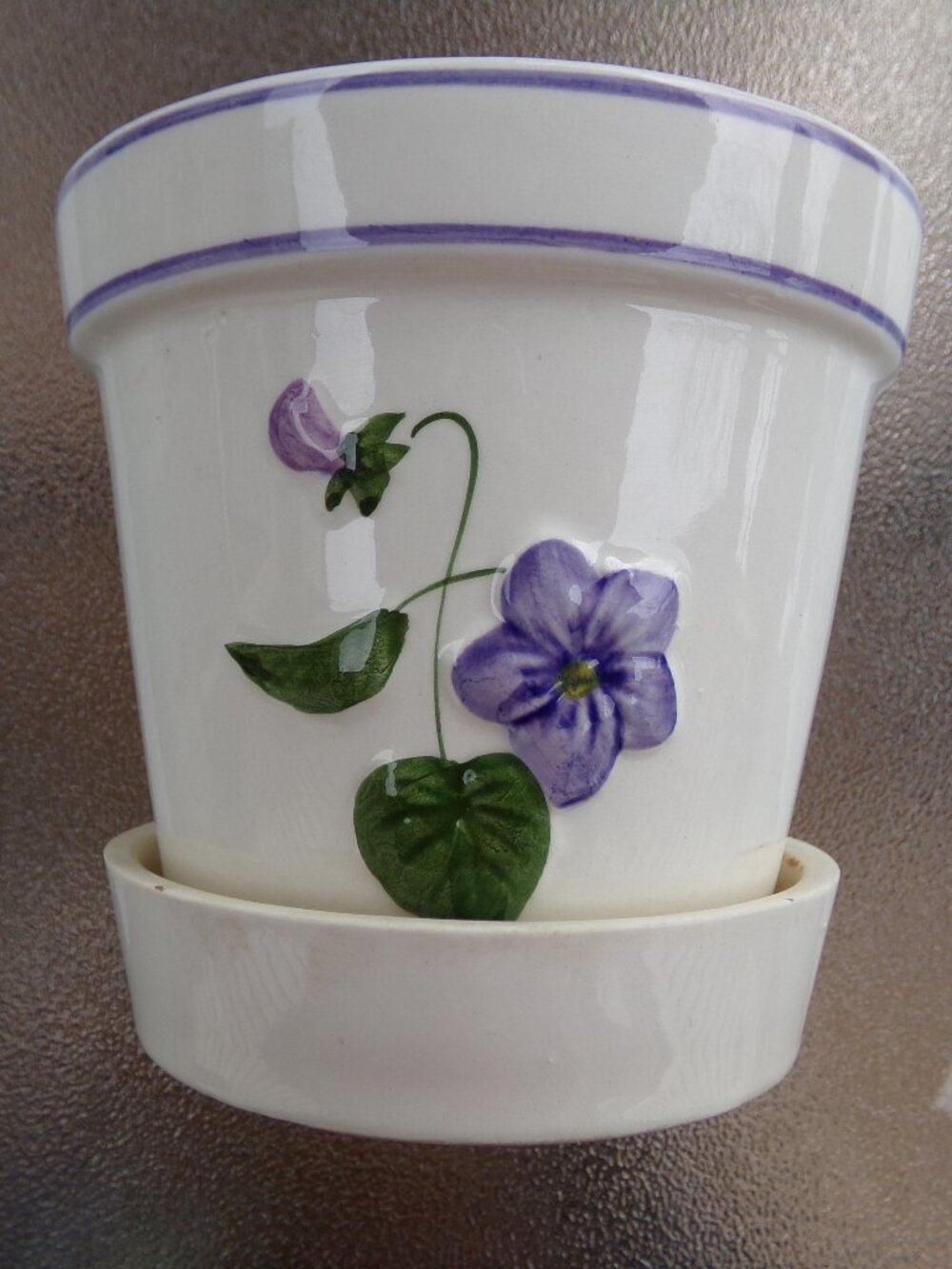 Vintage Rare Flower Plant Pot Ivory Enesco Imports Japan Violet Vine Shiny - Picture 7 of 14